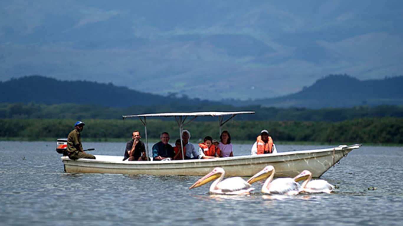 Tourists on a boat ride in Lake Naivasha