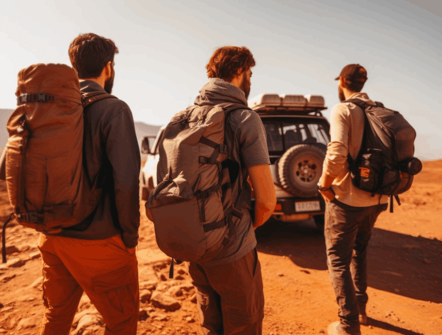 Visitors on a hiking kenyan safari.
